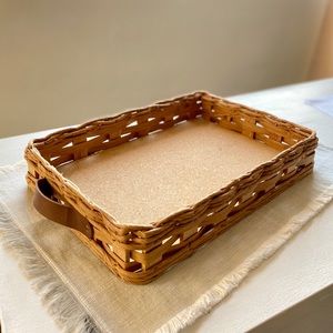 Vintage Pyrex Cork Wicker & Leather Tray Dish